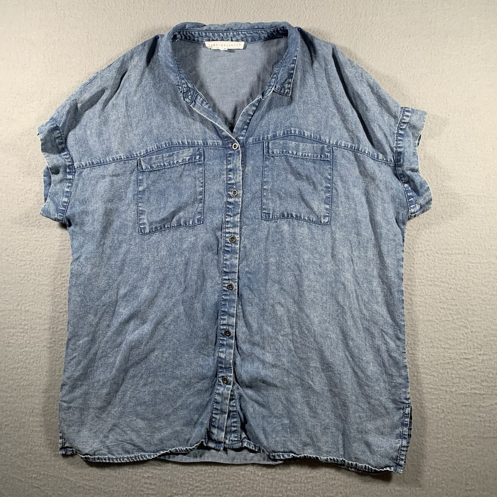 Jane + Delancey Blouse Denim Short Sleeve Size M